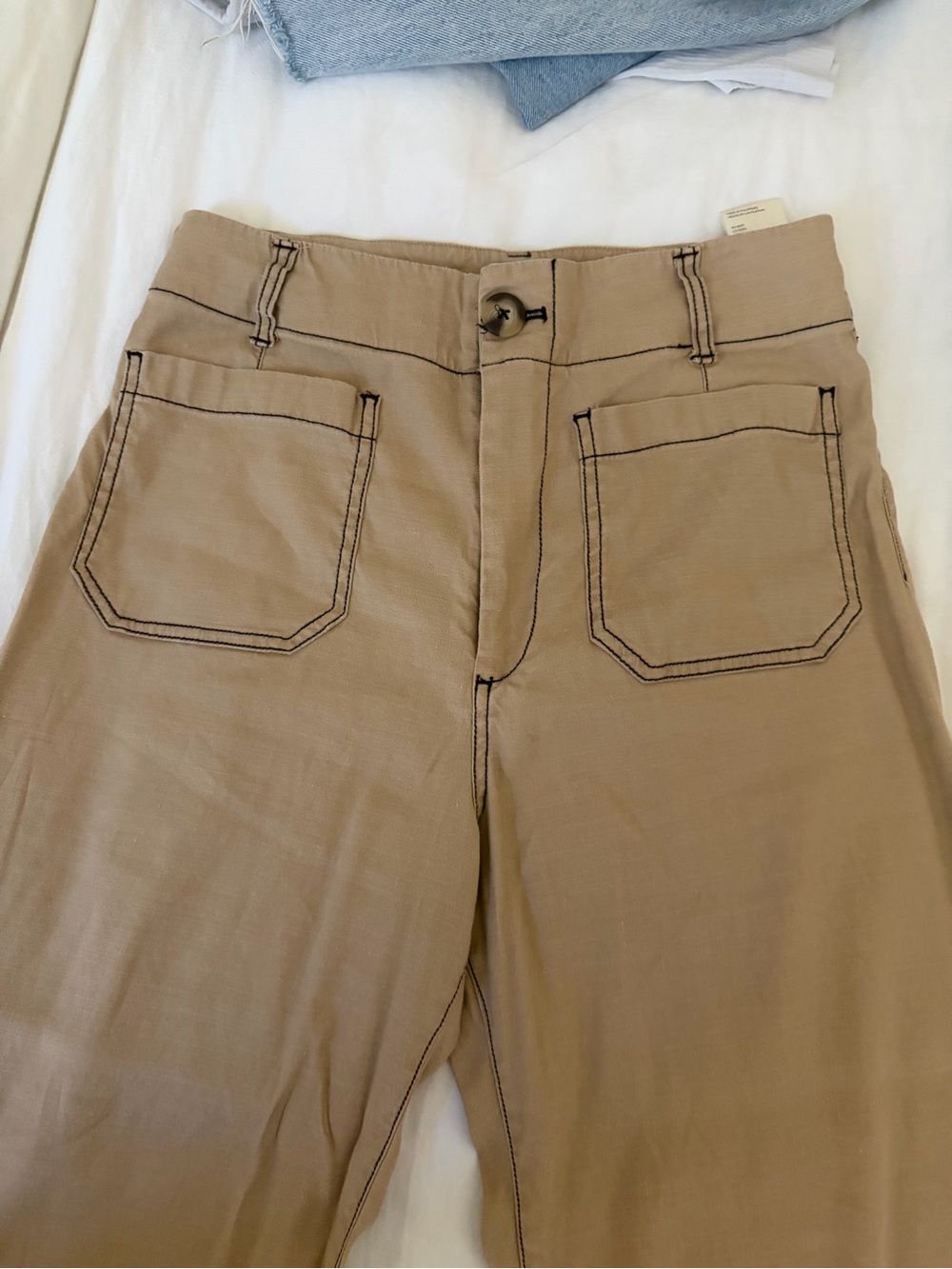 Maeve Tan Chino Pants with Dark Contrast Stitching